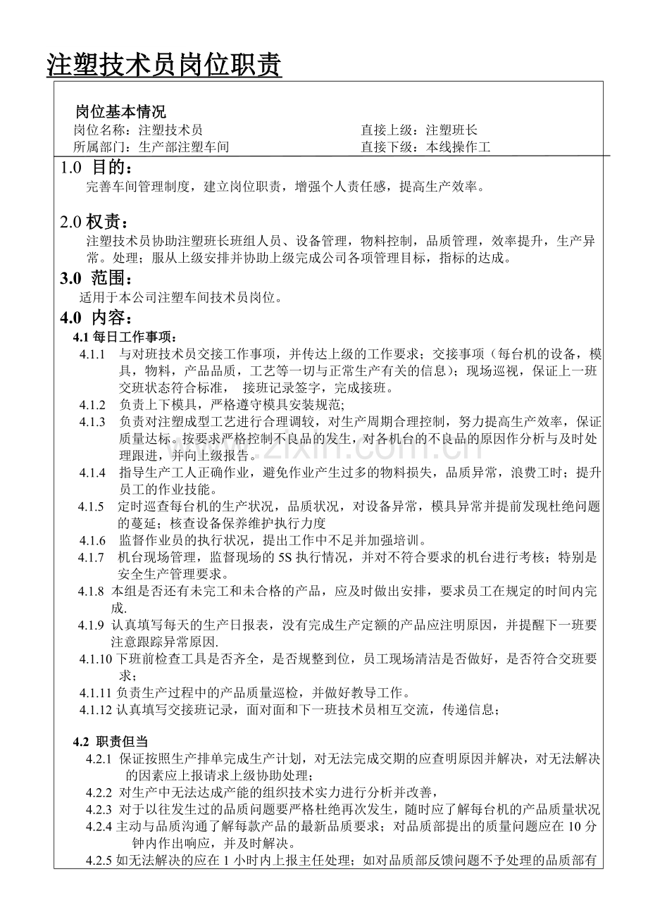 注塑技术员岗位职责.doc_第1页