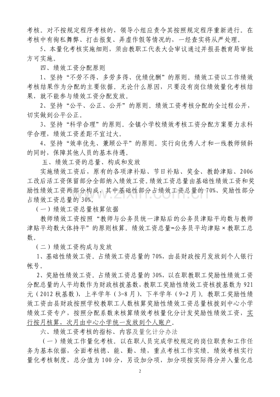 小学在职人员绩效工资量化实施细则(修改).doc_第2页
