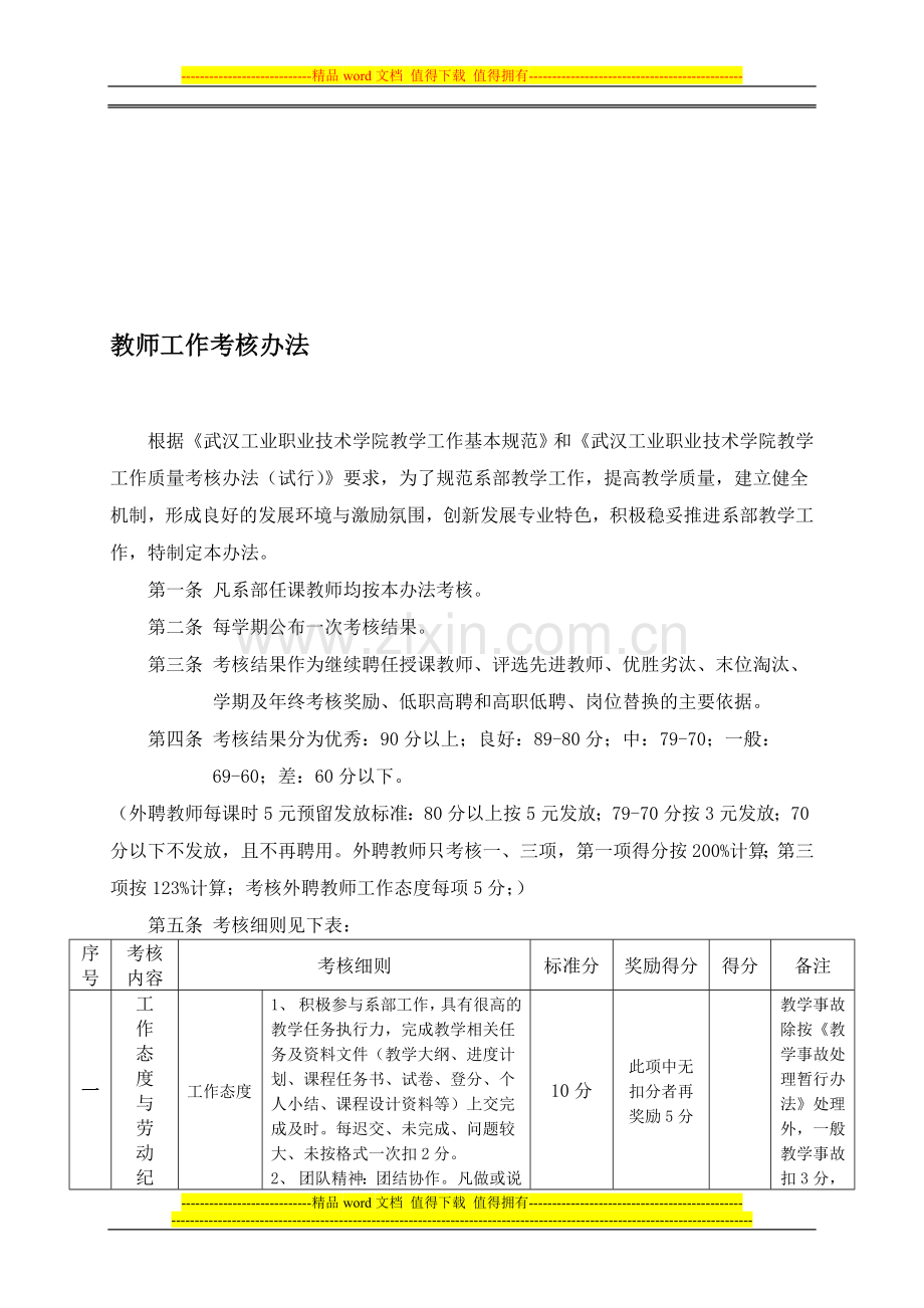 艺术系教师工作考核办法..doc_第1页