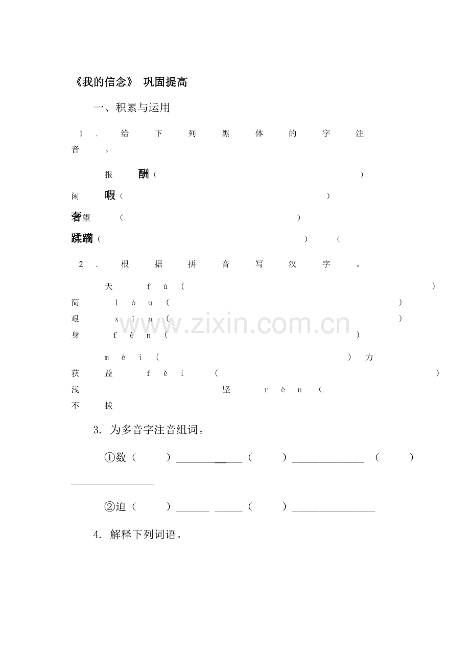 我的信念巩固提高练习.doc_第1页