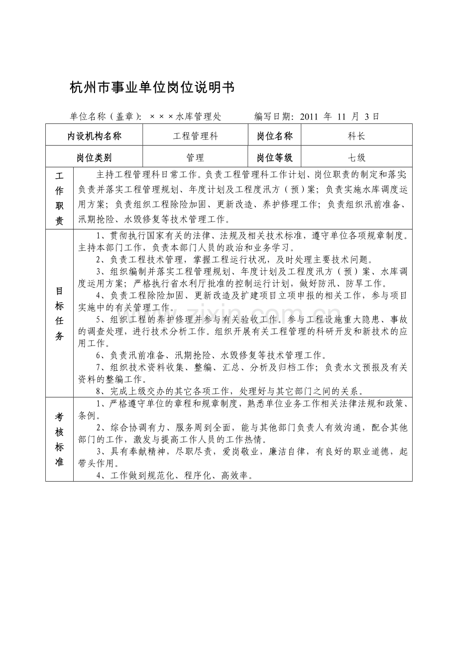 水库工程管理科各岗位说明书.doc_第1页