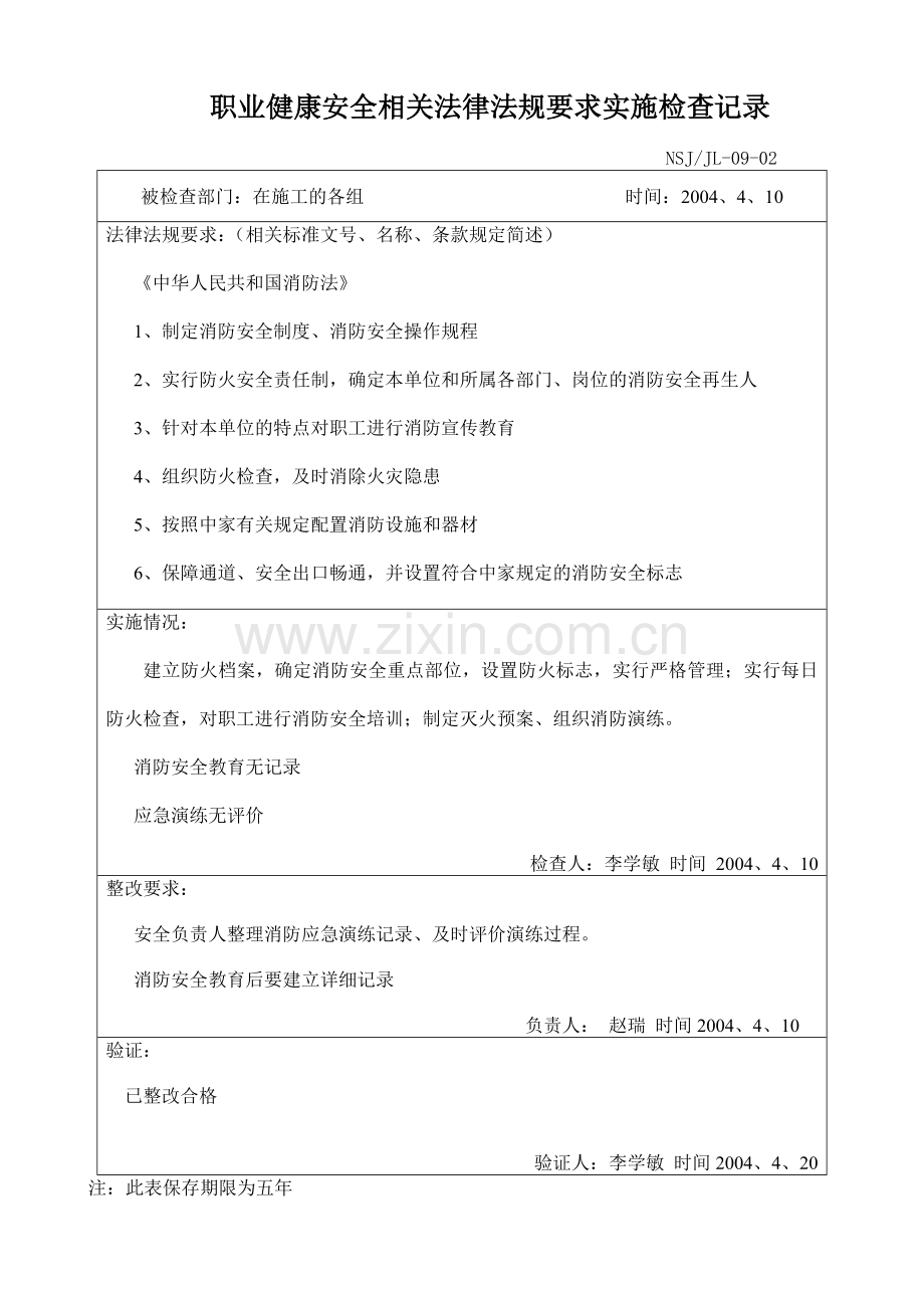 职业健康安全相关法律法规要求实施检查记录.doc_第2页