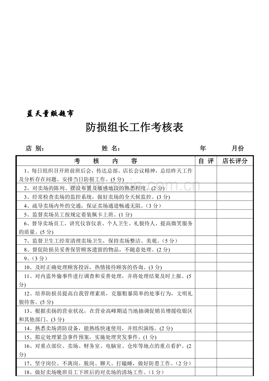 防损组长工作考核表..doc_第1页