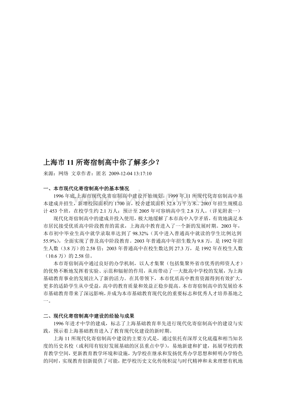 上海市11所寄宿制高中你了解多少？.doc_第1页