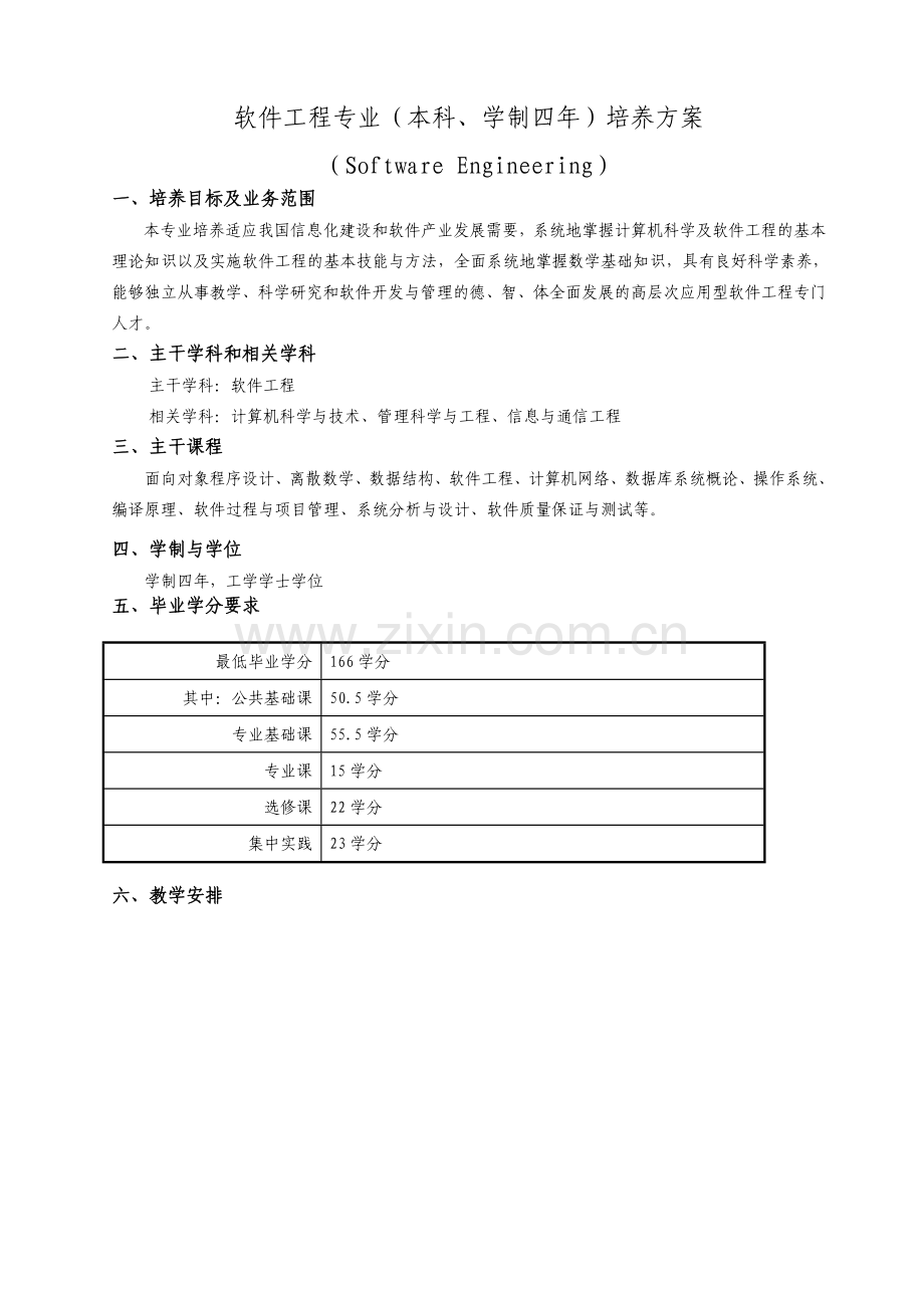 软件工程专业本科学制四年培养方案.doc_第1页