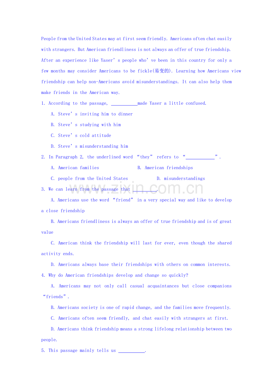 江西省吉水中学2016-2017学年高一英语上册小考试题1.doc_第2页