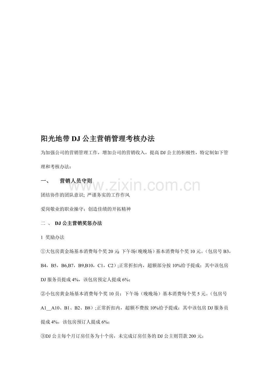 阳光地带DJ公主营销管理考核办法..doc_第1页
