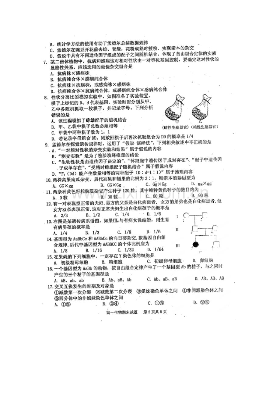 四川省雅安市2015-2016年度高一生物下册期末试题.doc_第2页