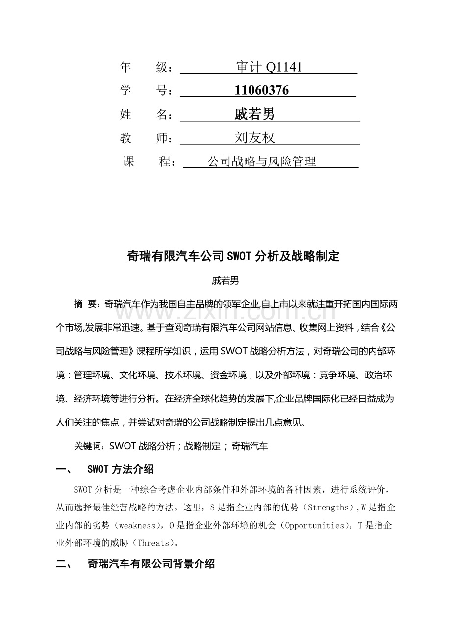 奇瑞公司SWOT分析及战略制定.doc_第2页