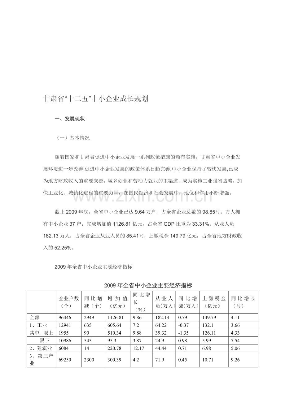 甘肃省“十二五”中小企业成长规划.doc_第1页