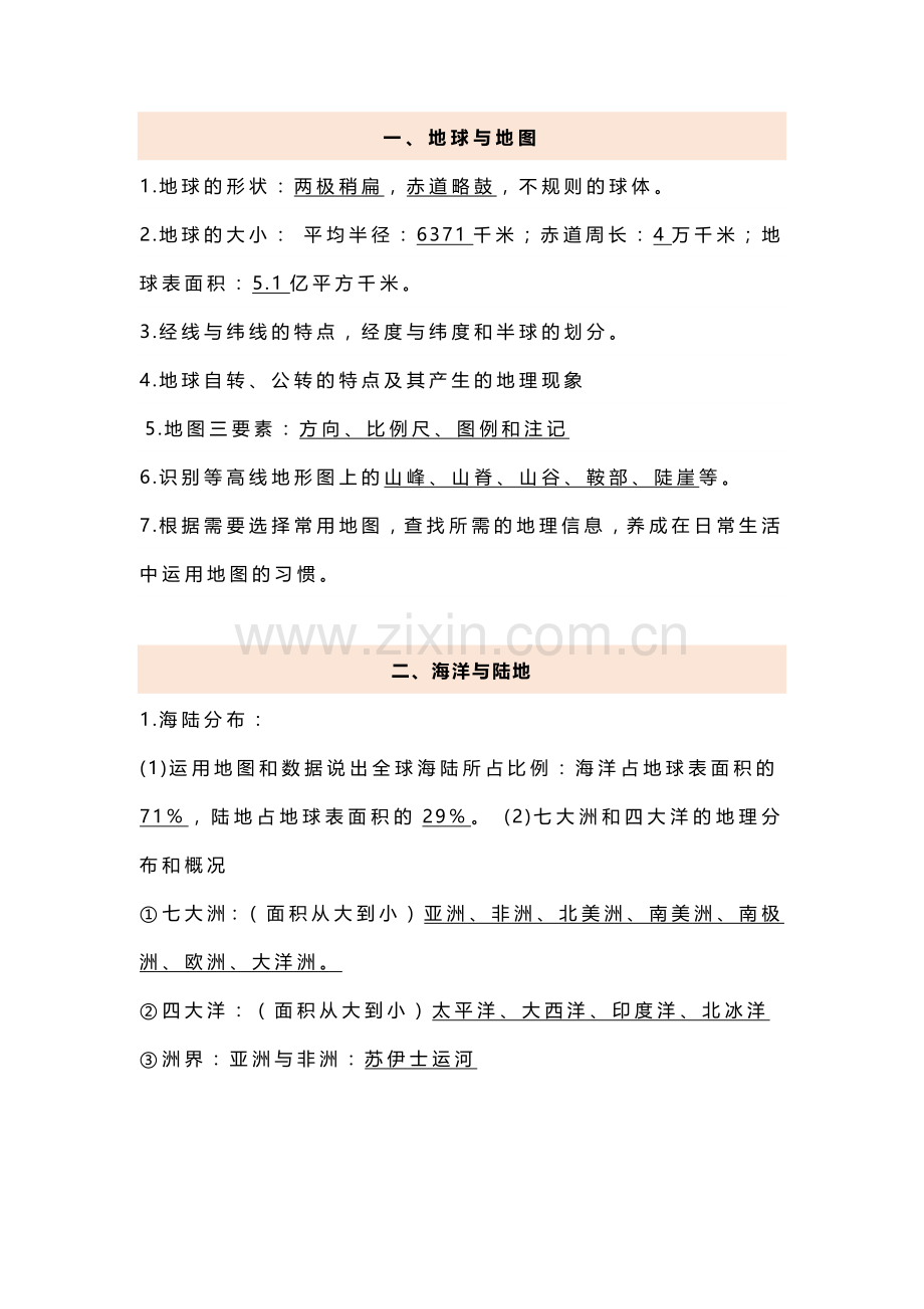 七年级上册地理必背高频考点要点.docx_第1页