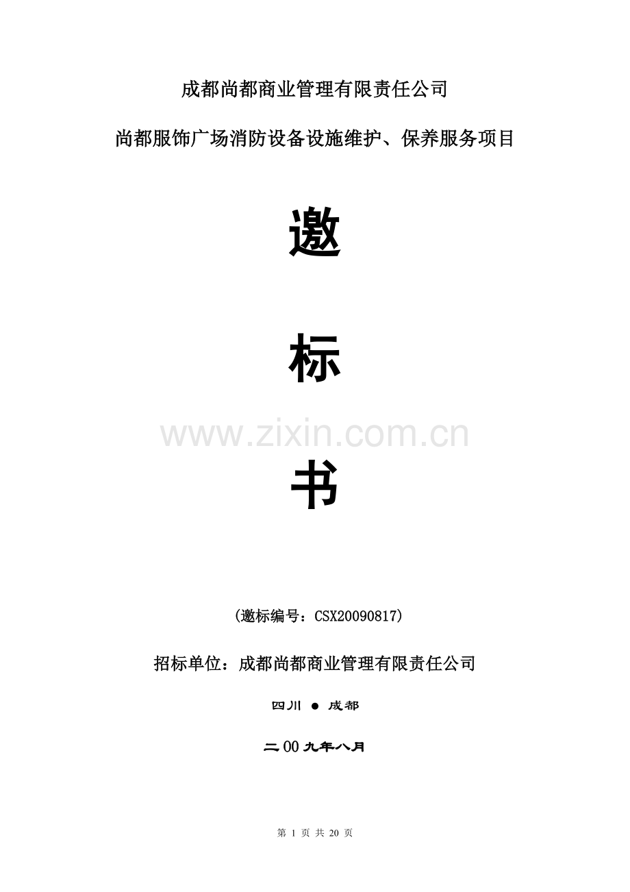 消防设备设施维护、保养邀标书20090727(修改).doc_第1页