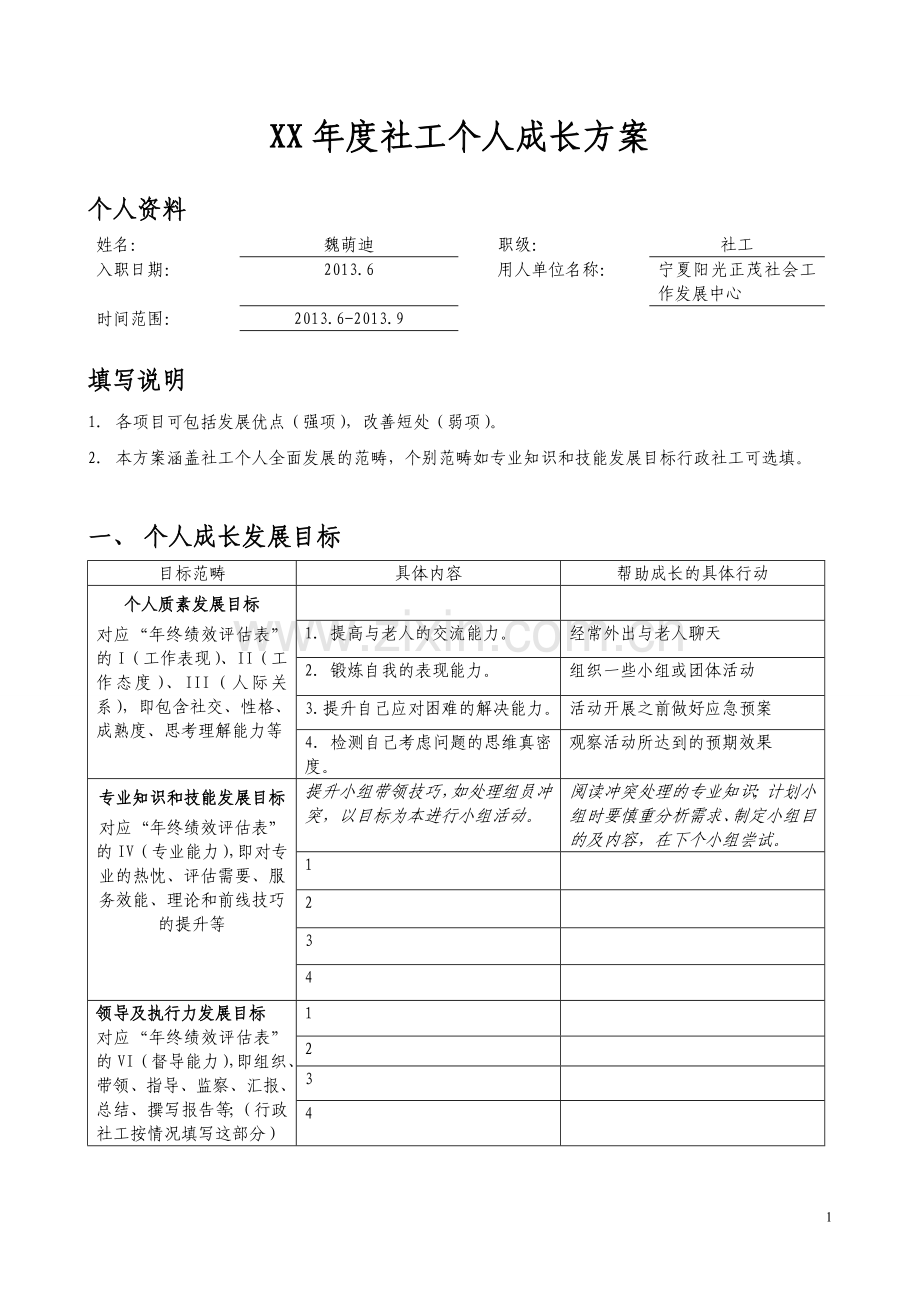 社工个人成长方案模板.doc_第1页