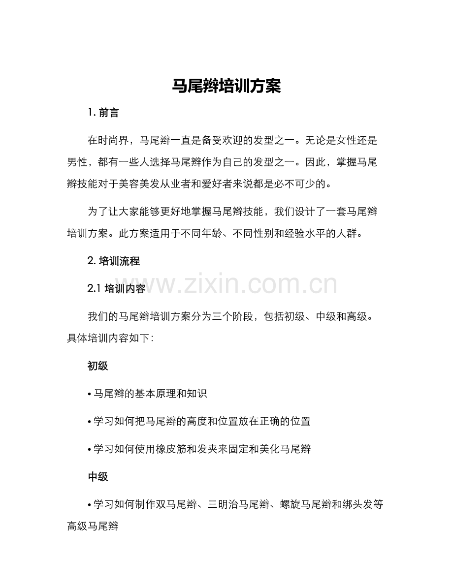 马尾辫培训方案.docx_第1页