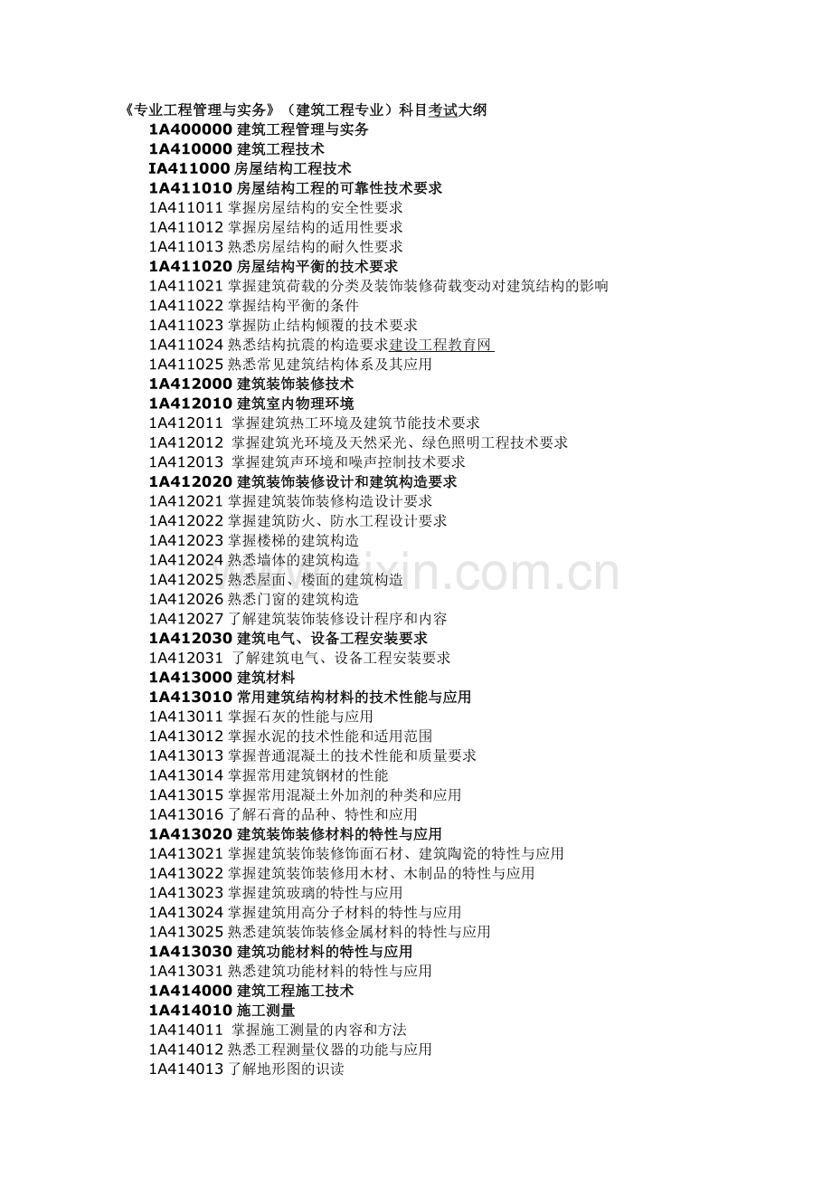 2011年一级建造师-建筑工程管理与实务-考试大纲.doc_第1页