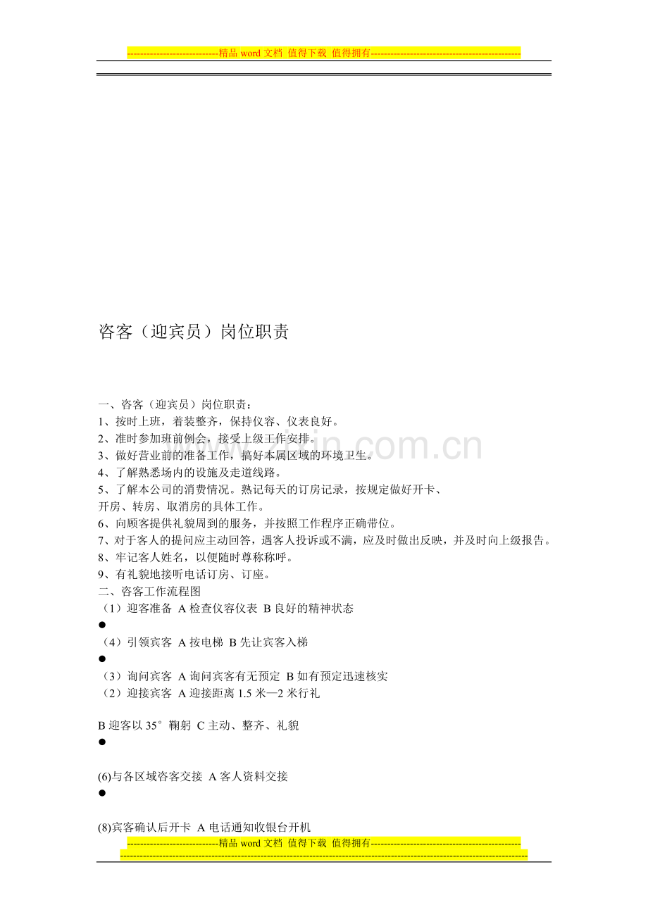 咨客(迎宾员)岗位职责[1].doc_第1页