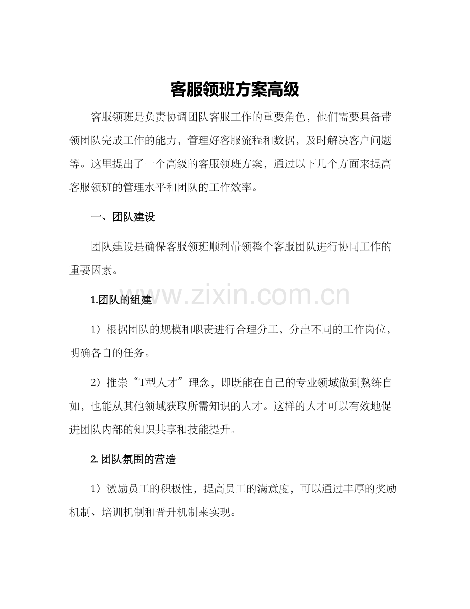 客服领班方案高级.docx_第1页