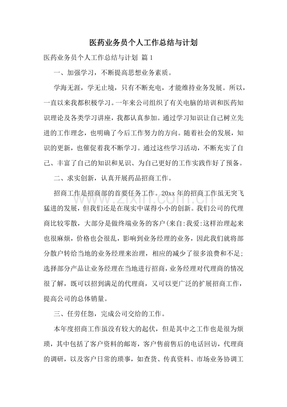 医药业务员个人工作总结与计划.doc_第1页