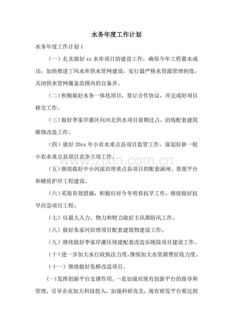 水务年度工作计划.doc_第1页