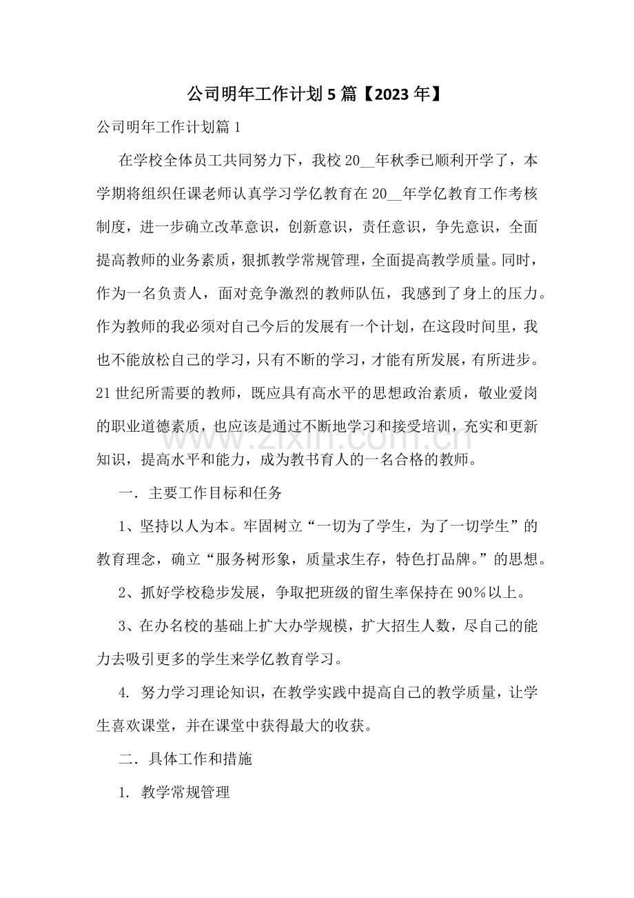 公司明年工作计划5篇【2023年】.docx_第1页