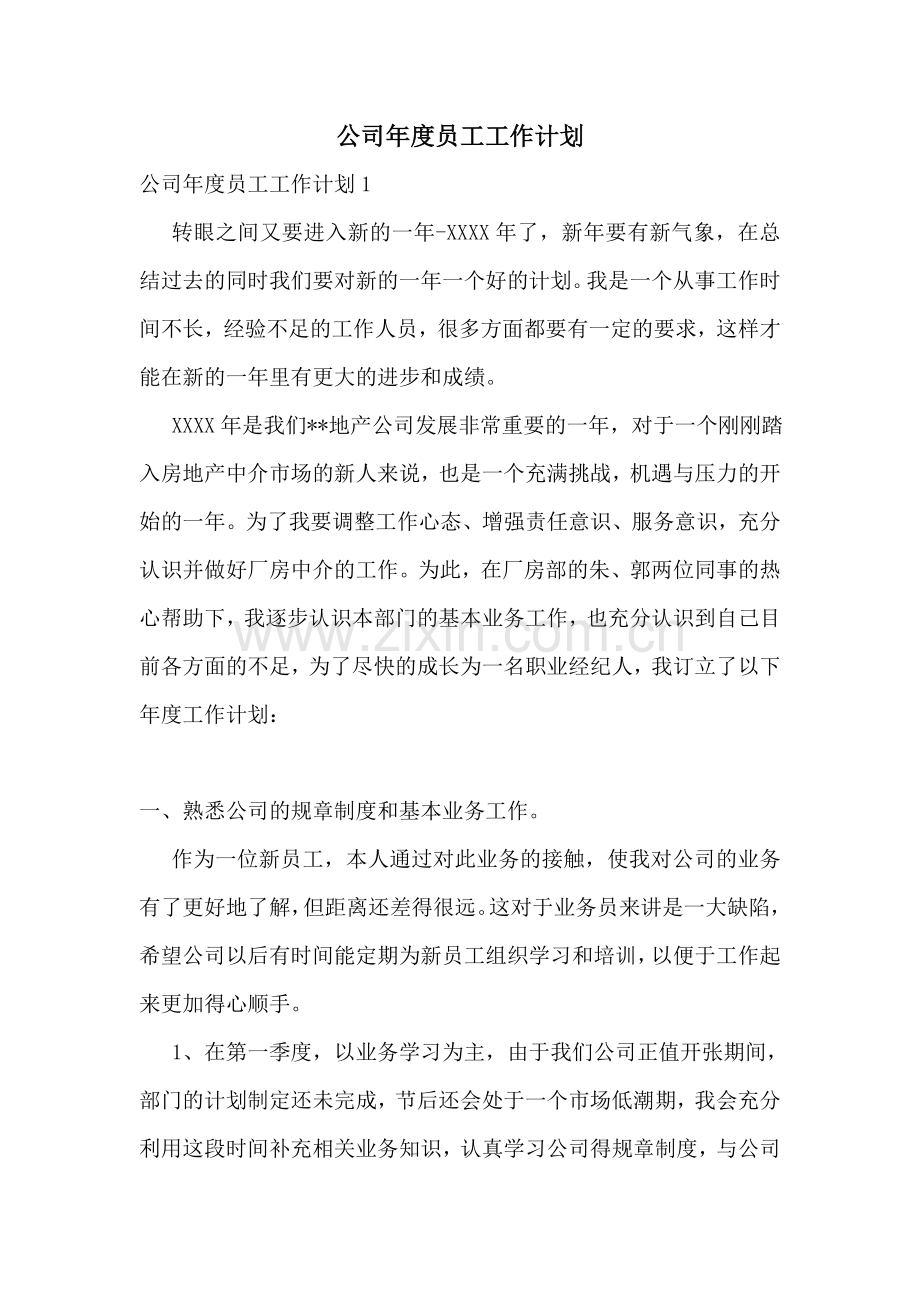 公司年度员工工作计划.doc_第1页