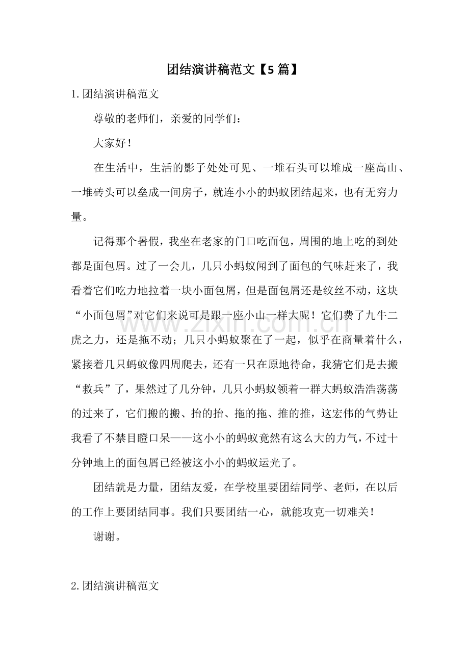 团结演讲稿范文【5篇】.docx_第1页