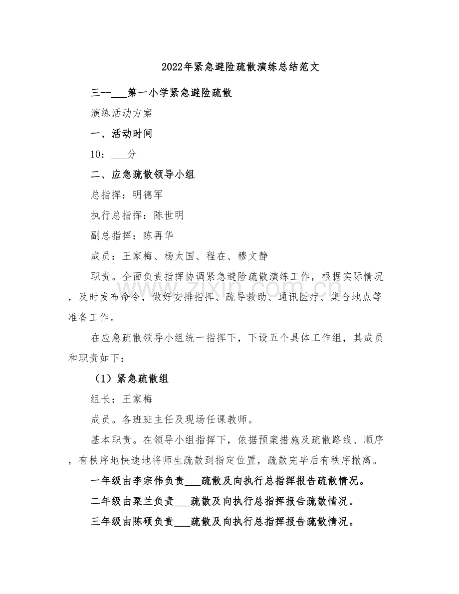 2022年紧急避险疏散演练总结范文.doc_第1页