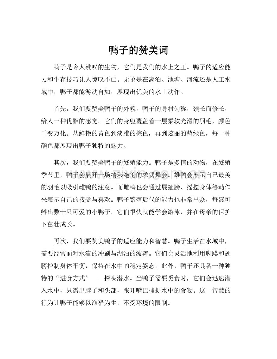 鸭子的赞美词.docx_第1页