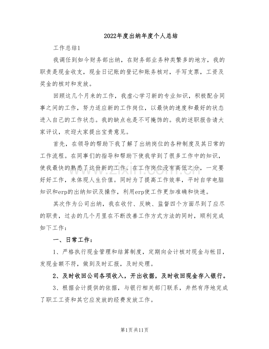 2022年度出纳年度个人总结.doc_第1页