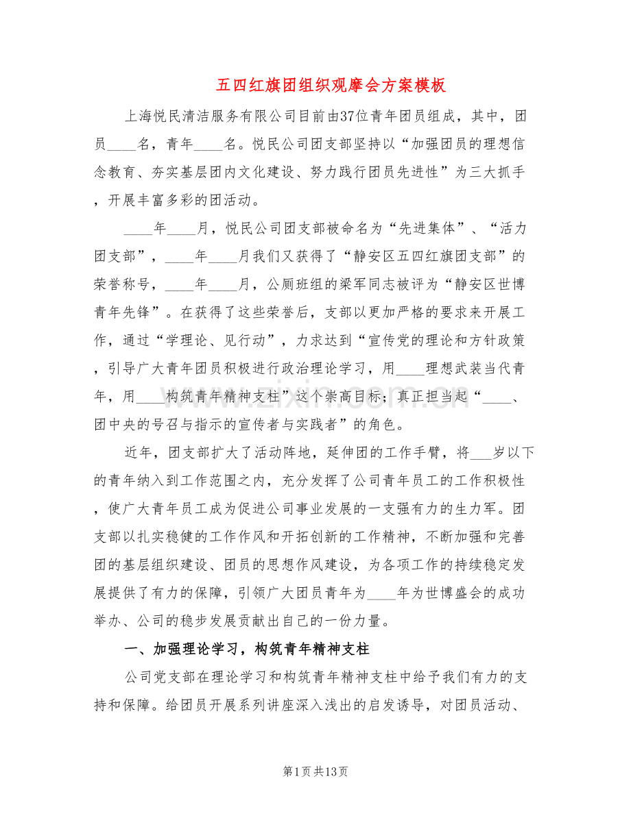 五四红旗团组织观摩会方案模板(5篇).doc_第1页