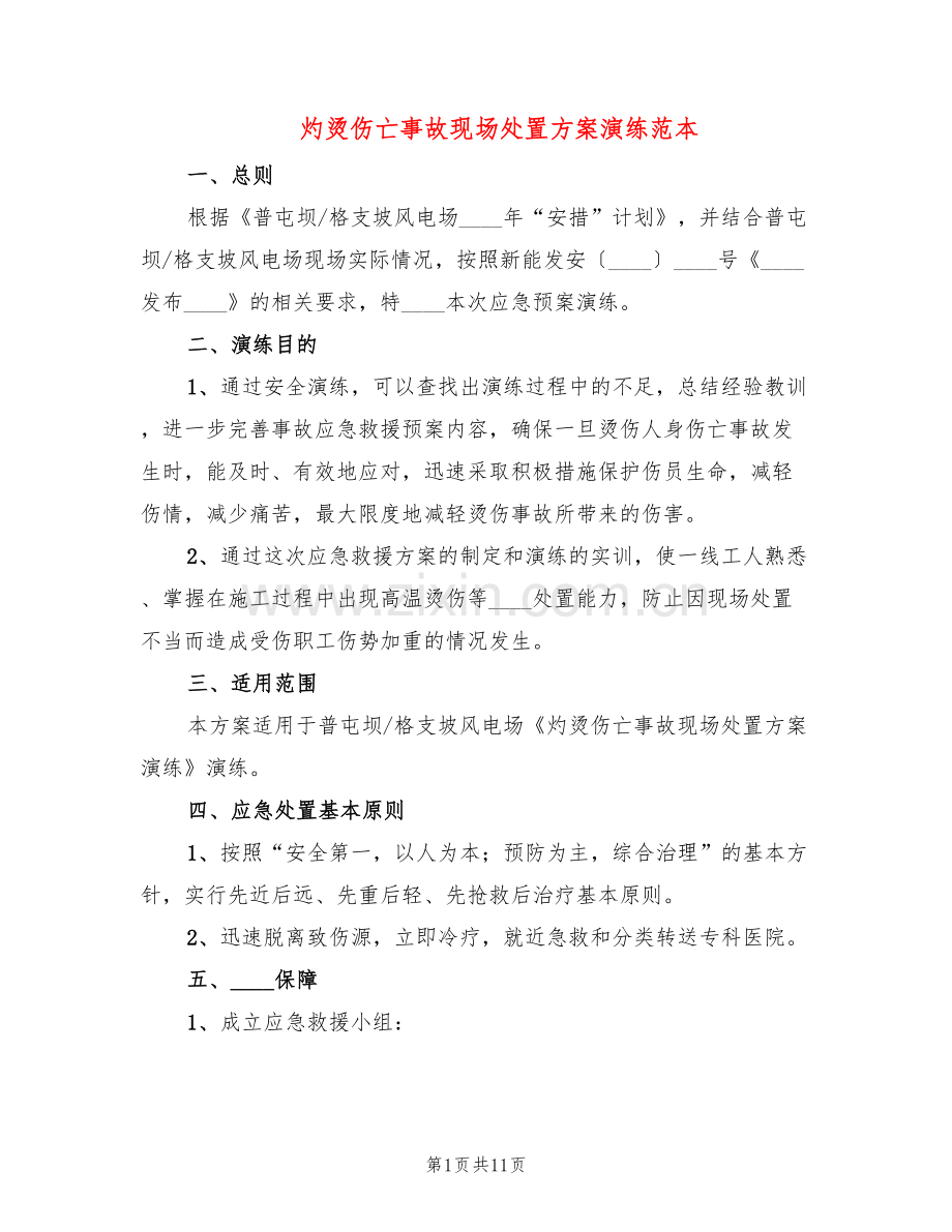 灼烫伤亡事故现场处置方案演练范本(2篇).doc_第1页