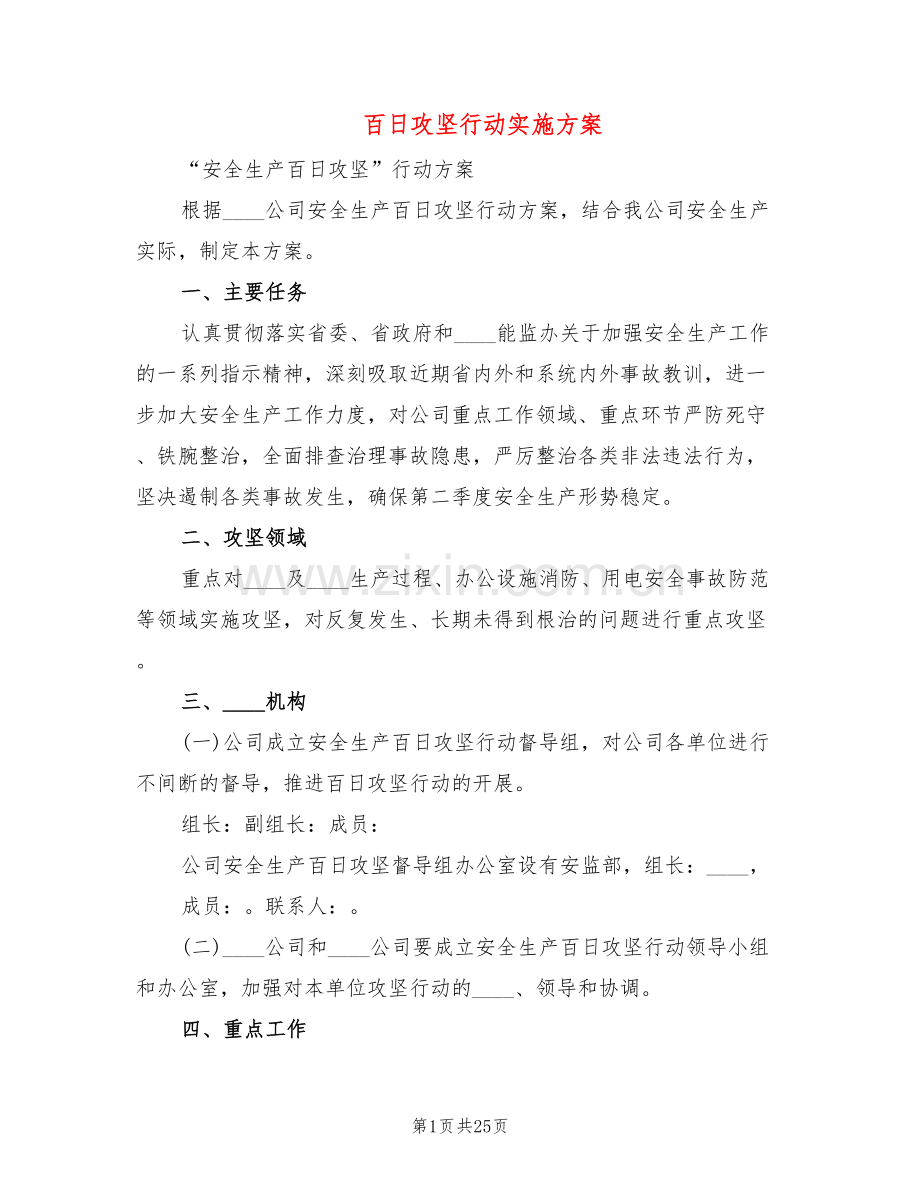 百日攻坚行动实施方案(6篇).doc_第1页
