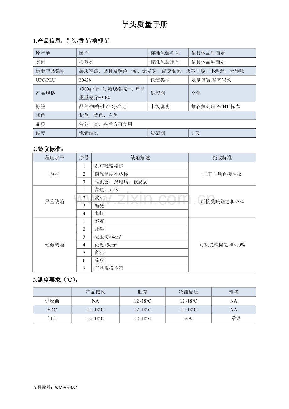 57quality-manual-Sweet-potato芋头质量手册验收标准.doc_第1页