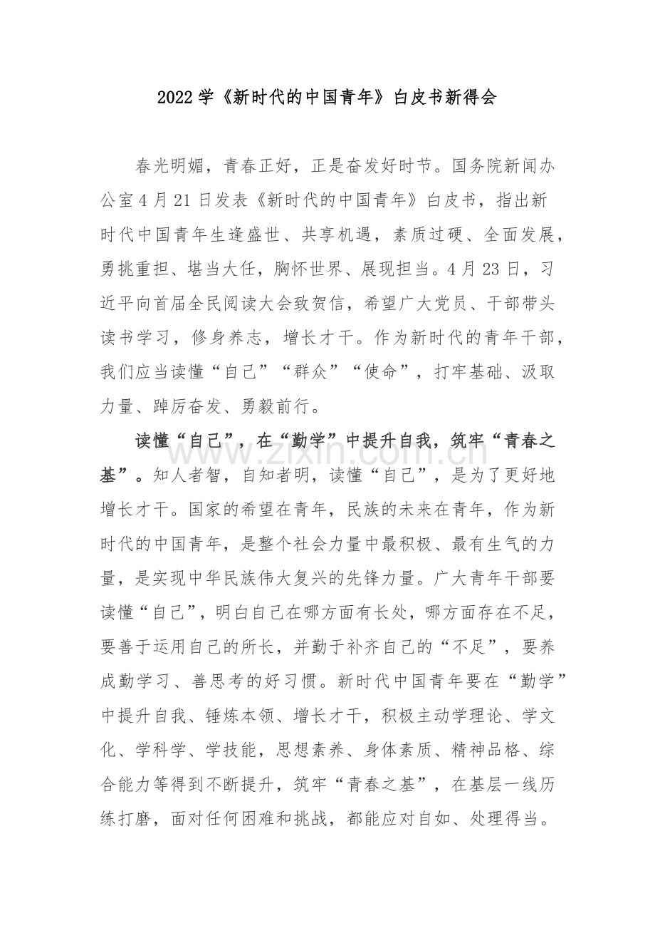 2022学《新时代的中国青年》白皮书新得会2篇.docx_第1页