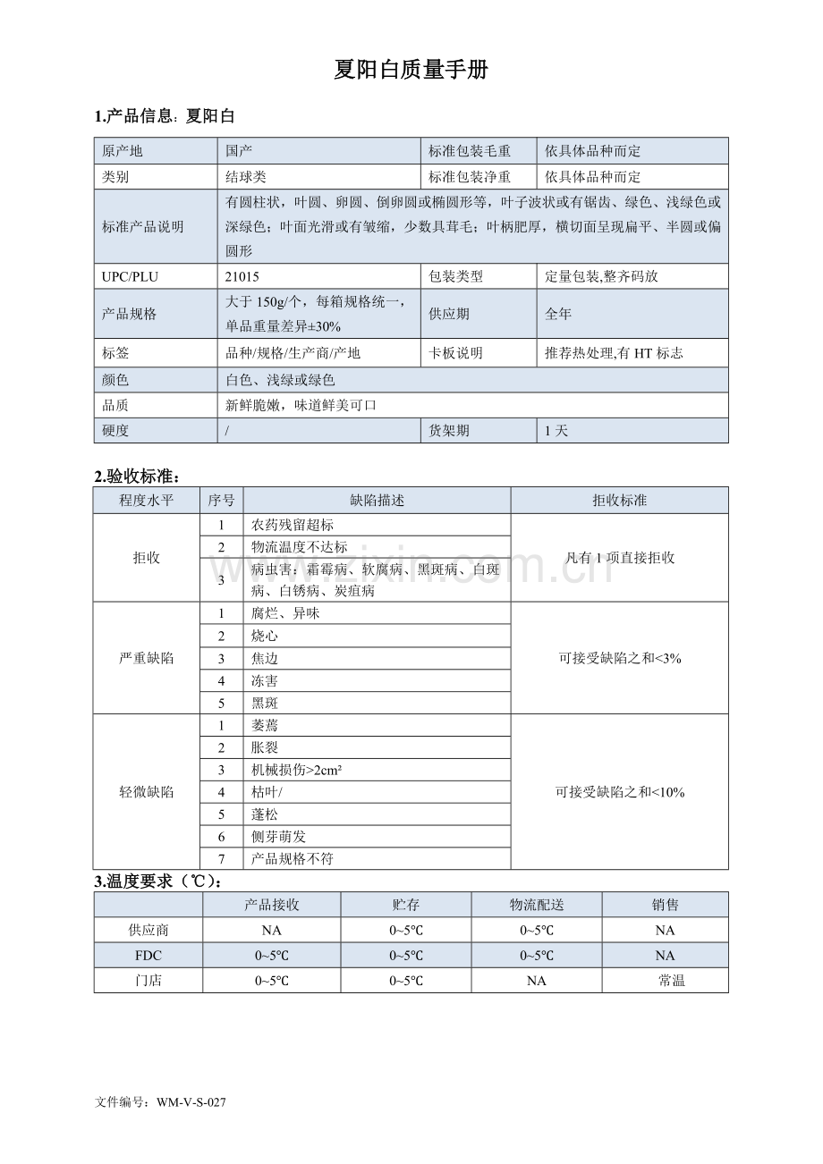 53quality-manual-Chinese-cabbage夏阳白菜质量手册验收标准.doc_第1页