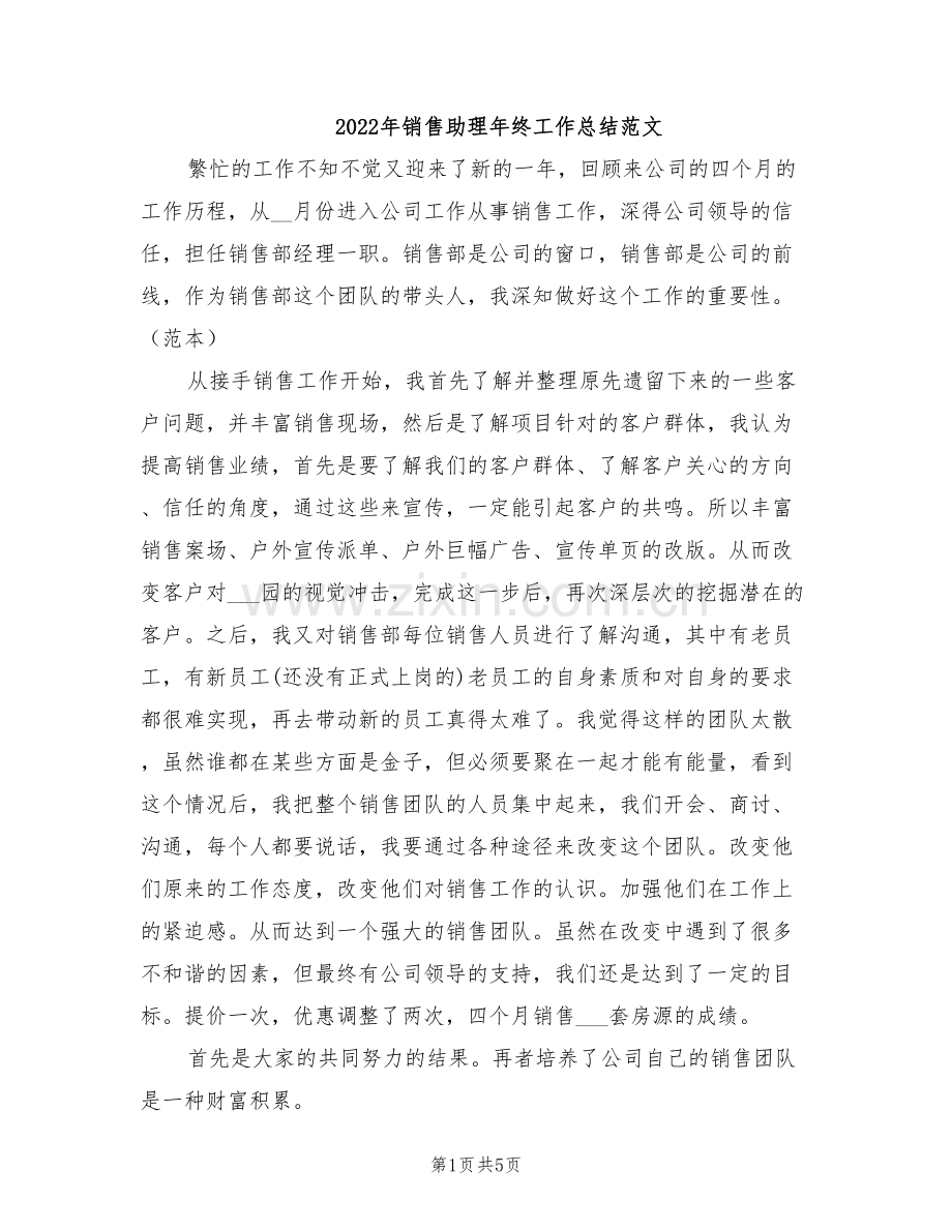 2022年销售助理年终工作总结范文.doc_第1页