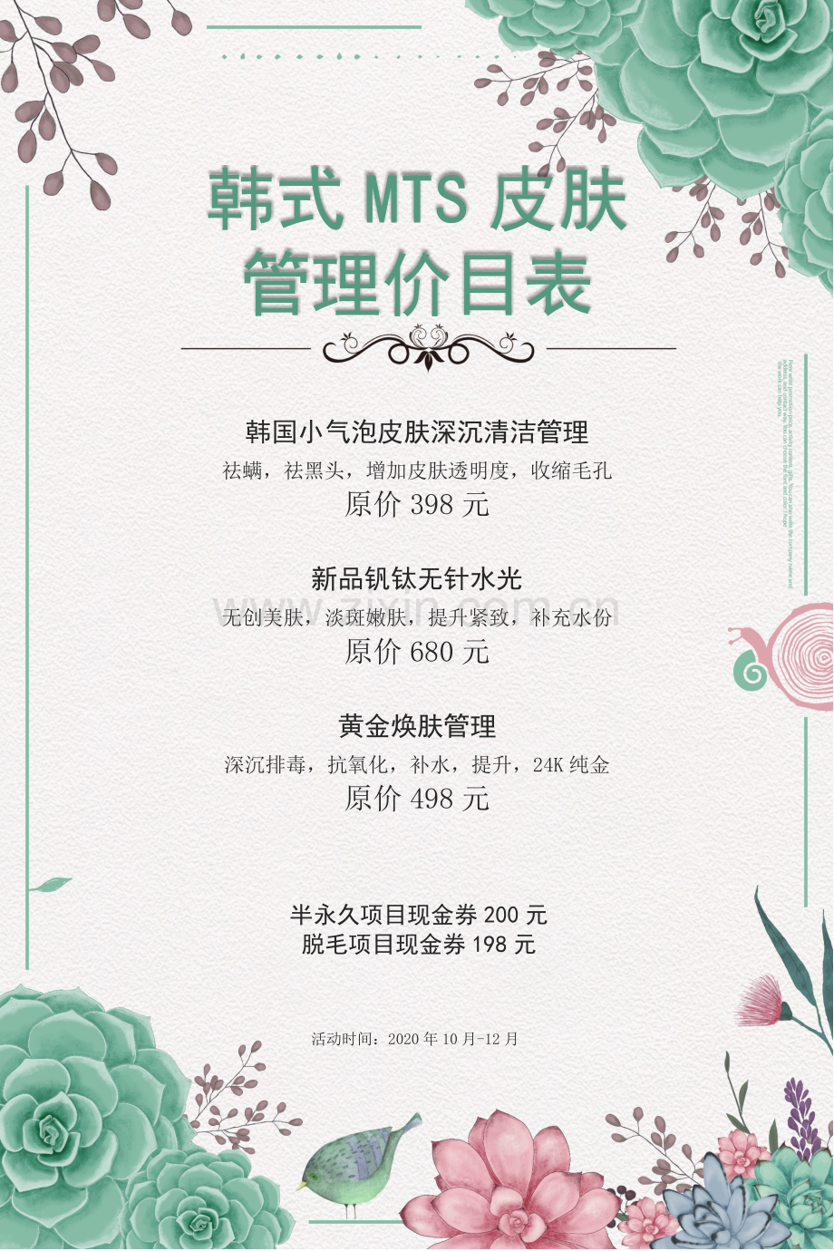 韩式MTS皮肤管理价目表.docx_第1页