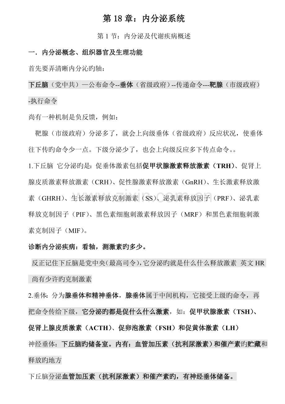 2023年执业医师资格考试内分泌系统执业医考点d.doc_第1页