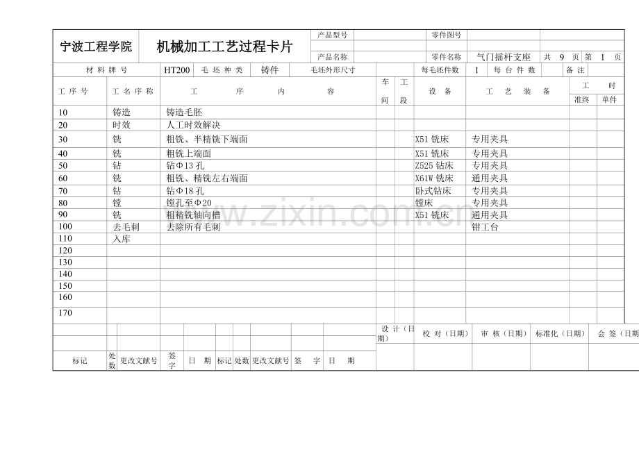 气门摇杆支座加工工艺卡片.doc_第1页