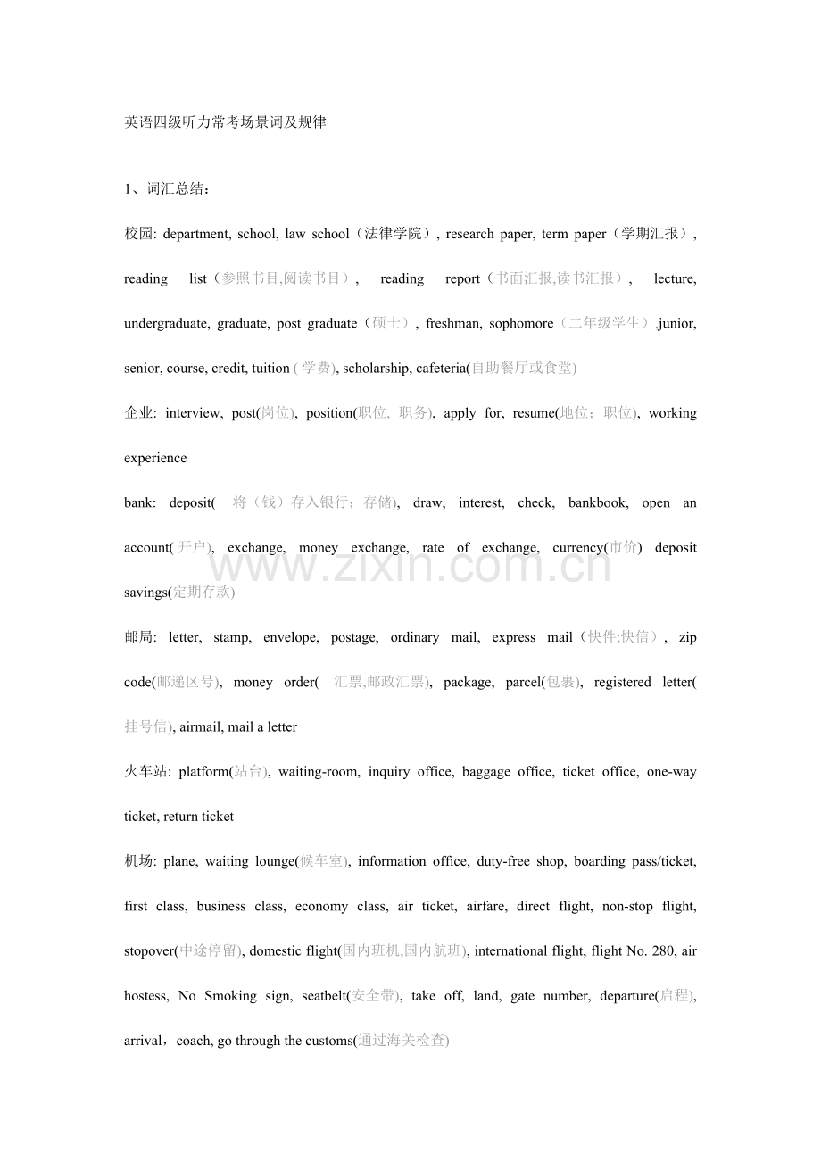 2023年英语四级听力常考场景词及规律.doc_第1页