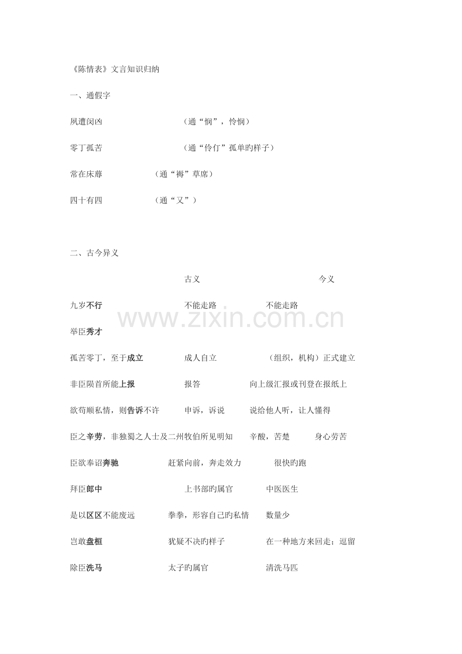 2023年陈情表文言知识归纳.doc_第1页