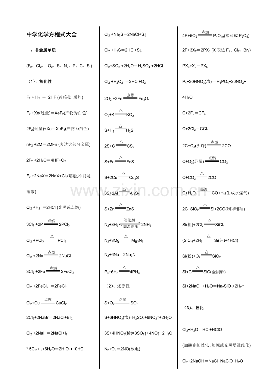 2023年高考必背化学方程式大全.docx_第1页
