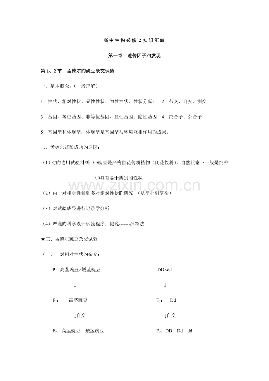 2023年高中生物人教版必修二知识归纳.doc_第1页