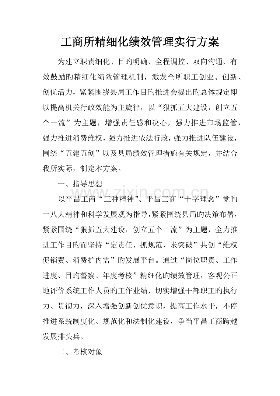 工商所精细化绩效管理实施方案.docx_第1页