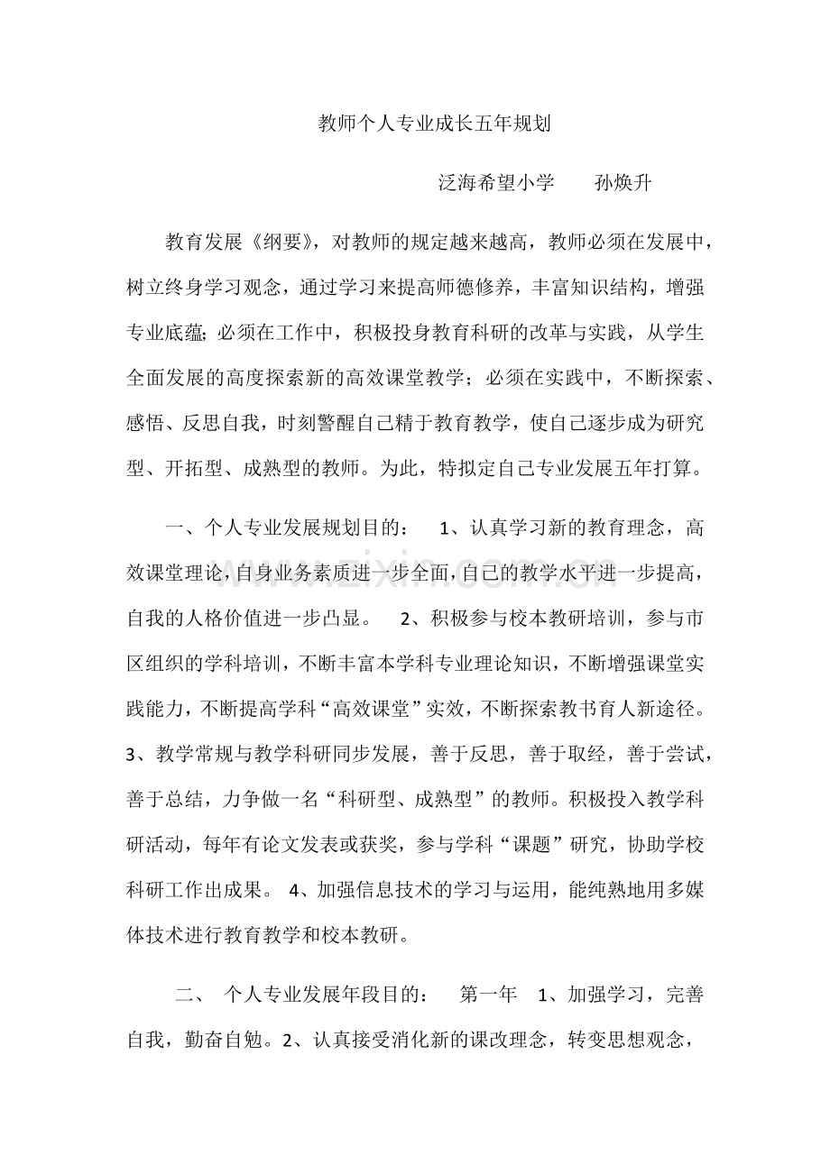教师个人专业发展五年规划.doc_第1页