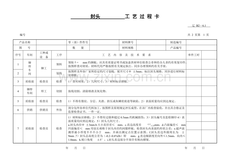 压力容器通用制造工艺过程卡.doc_第1页