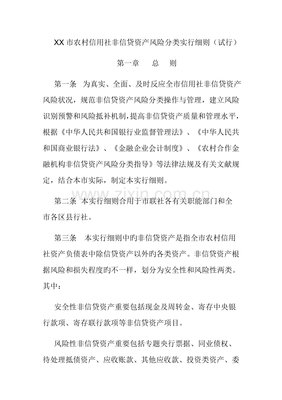 2023年市农村信用社非信贷资产风险分类实施细则.doc_第1页