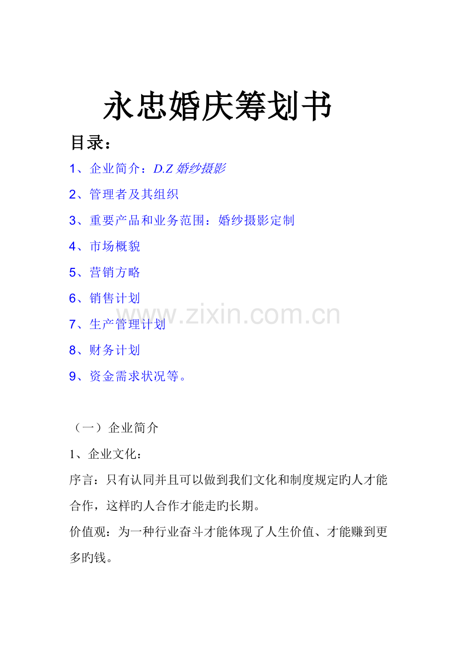 婚庆项目计划书模板.doc_第1页