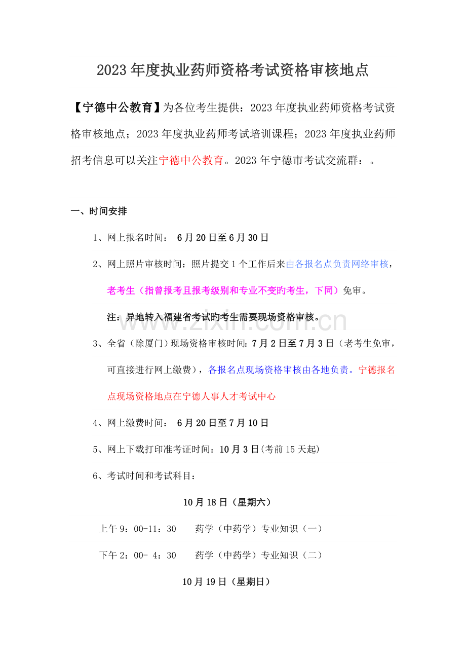 2023年执业药师资格考试资格审核地点.docx_第1页