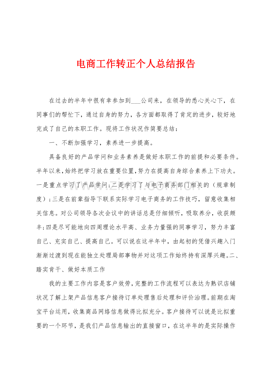 电商工作转正个人总结报告.docx_第1页